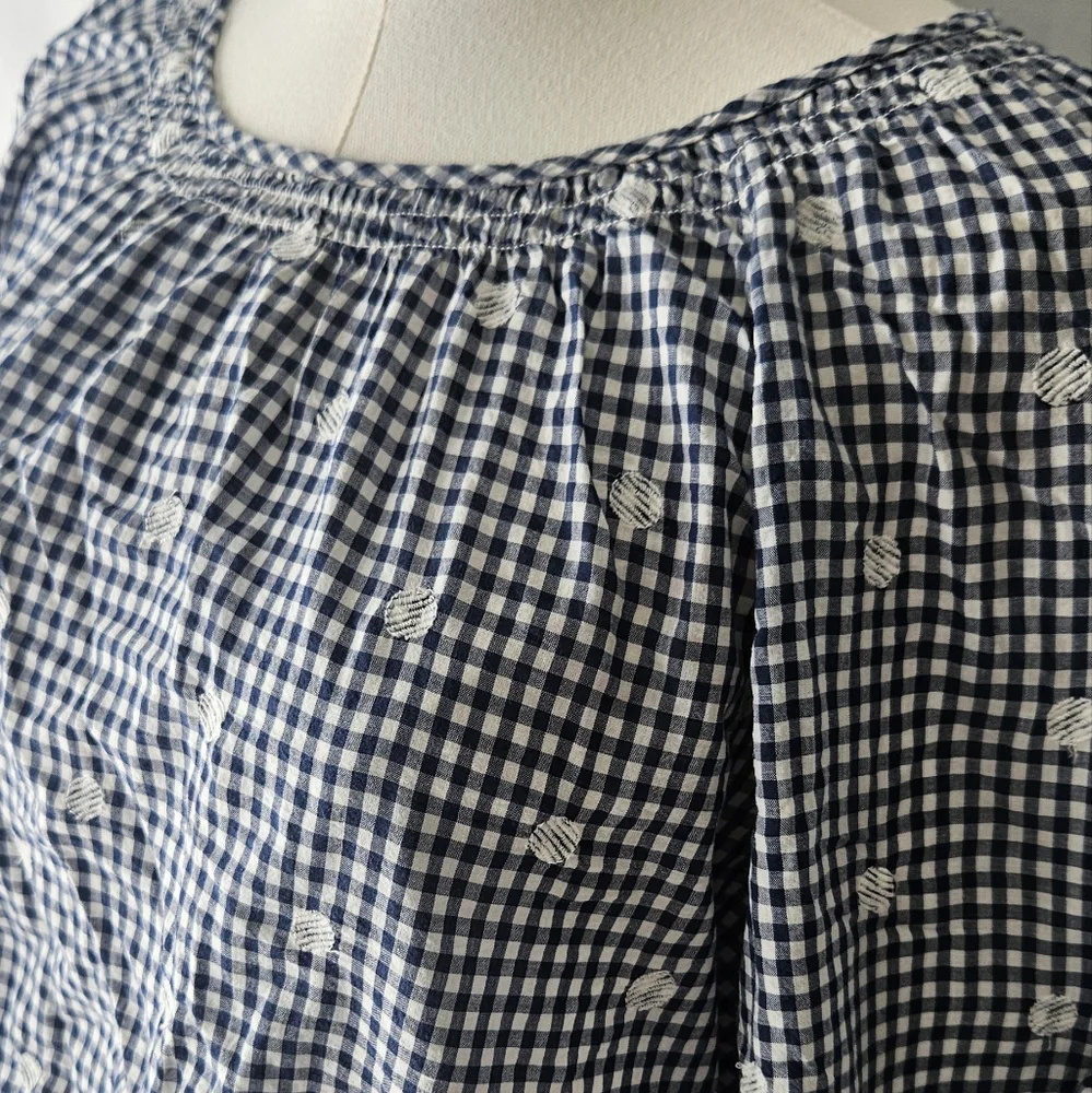 Madewell Embroidered Button-Back Shirt in Gingham Check Navy/White Size Medium - Picture 2 of 8
